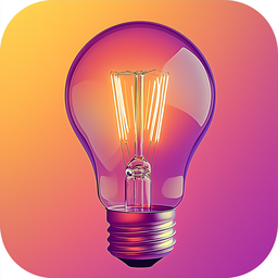 Get Smart! app icon: a glowing filament light bulb on a warm orange-to-pink background.